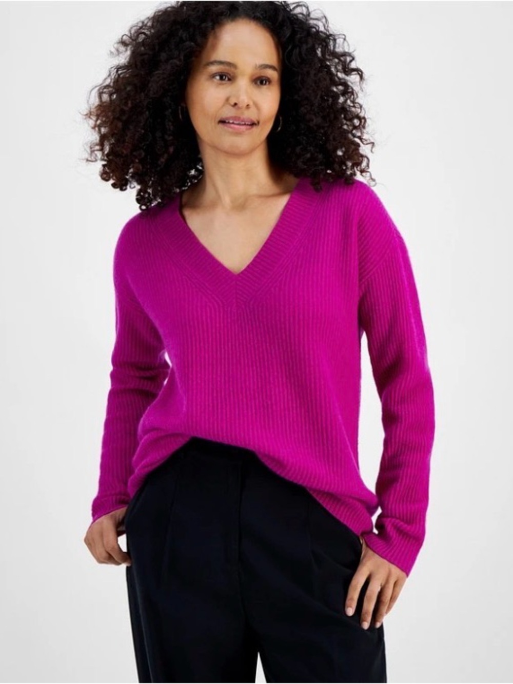 Charter Club Women's 100% Cashmere Ribbed V-Neck